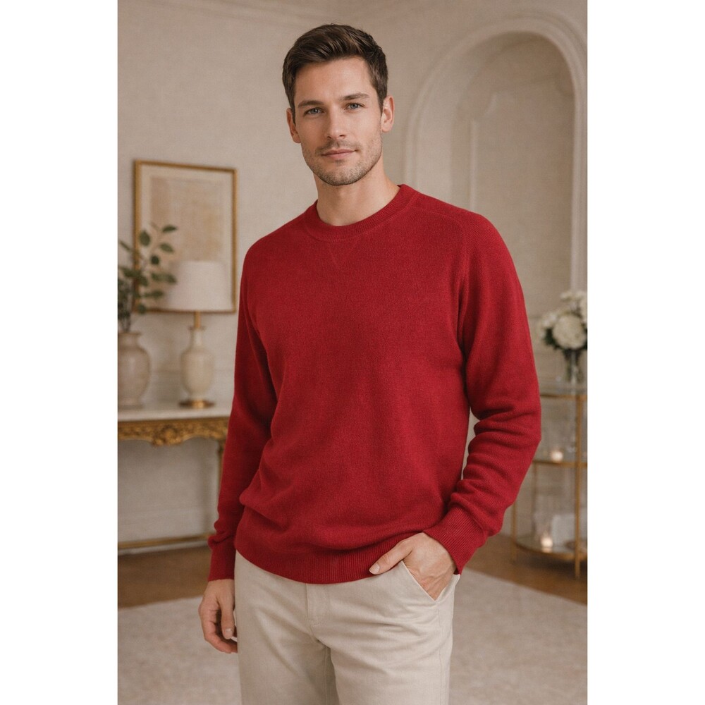 Peru Unlimited Red Wool Baby Alpaca Crewneck Sweater Men Size L Made in Peru